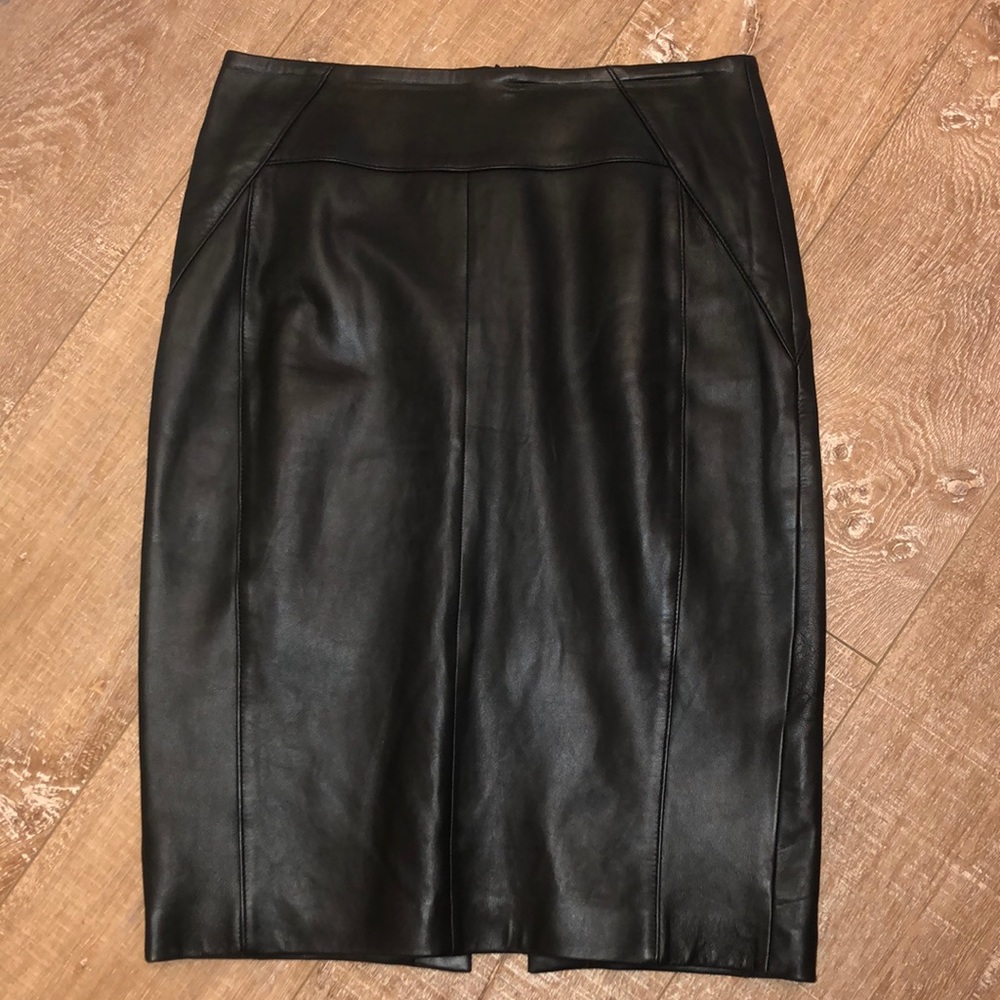 Black leather pencil skirt